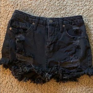 Faded Black Distressed Denim Shorts